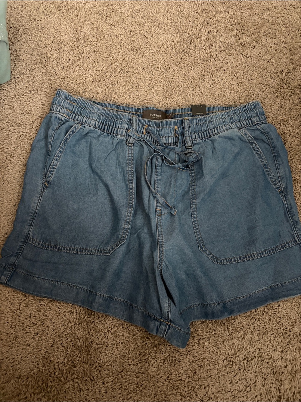 Torrid Light Blue Denim Drawstring Shorts